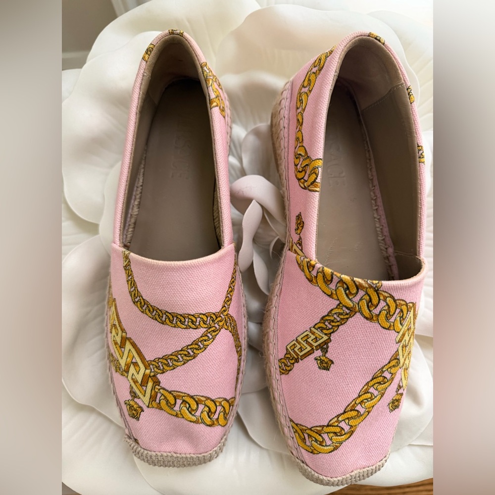 Versace Pink and Gold Chain Espadrilles